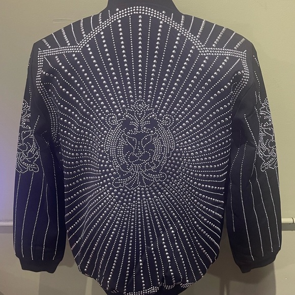 Barabas Black Beaded studded Bomber Jacket modern fit - Picture 2 of 5
